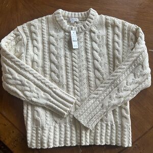 J. Crew Ivory Cable-Knit Crewneck Sweater